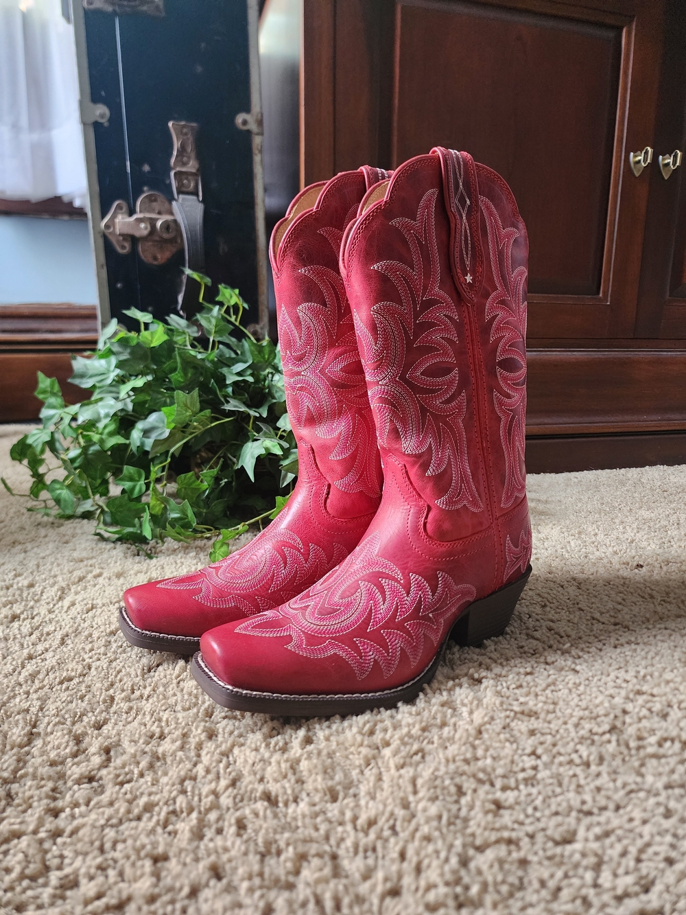 Durango Red Embroidered Western Heeled Boots